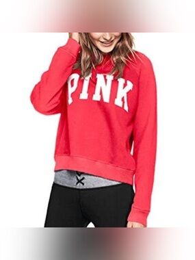 Victorias Secret PINK Red Distressed Logo Crewneck Sweatshirt Size Medium